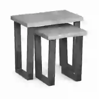 Nest of 2 Industrial Style Tables Grey Oak Finish with Dark Metal Legs